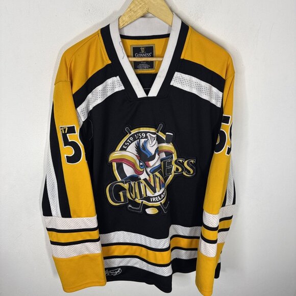 Guinness Ireland Hockey Jersey XL Black Gold Toucan Logo Beer Promo Vintage - Picture 1 of 8